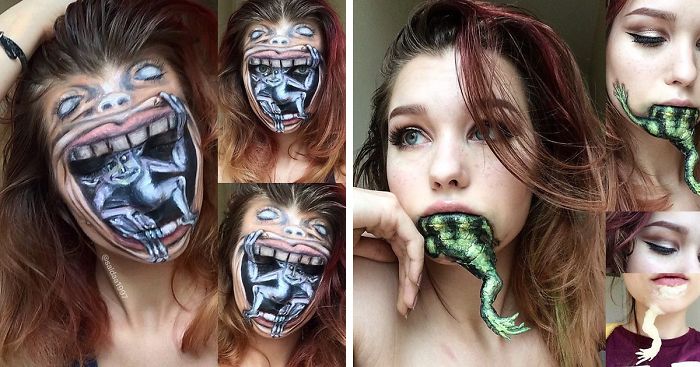 Umelkyňa pretvára svoju tvár pomocou makeupu do rôznych podôb