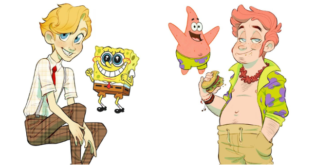 Ruská ilustrátorka dala postavičkám zo SpongeBob ľudskú tvár a výsledok je veľmi vydarený