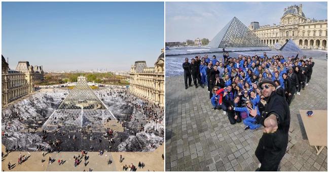 Umelec vytvoril okolo múzeá Louvre jedinečnú optickú ilúziu, ktorá prilákala davy ľudí