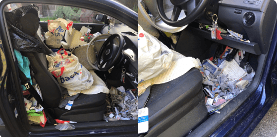 Muž mal vo svojom aute toľko neporiadku, že nestihol zatiahnuť ručnú brzdu a auto nabúralo