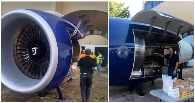 Vyradený motor z Boeingu 757 premenili na obrovský funkčný gril