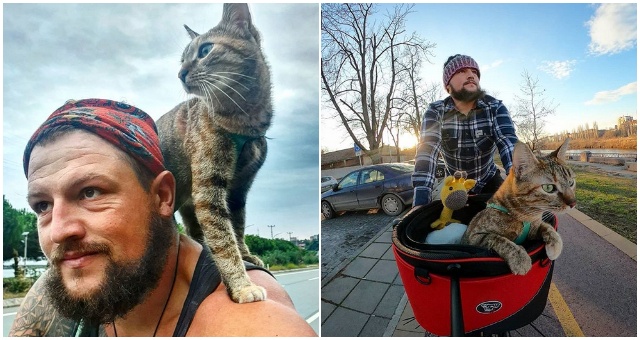 Chlapík stretol túlavú mačku a vzal ju na výlet okolo sveta