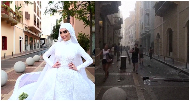 Fotograf práve fotografoval nevestu na námestí v Bejrúte, keď sa odrazu ozval výbuch v prístave