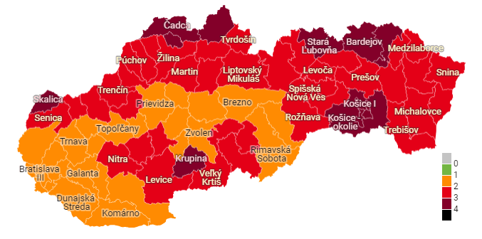 Od 4. októbra platí nové rozdelenie okresov. Z Covid automatu zmizne zelená farba a bordová opäť pribudne
