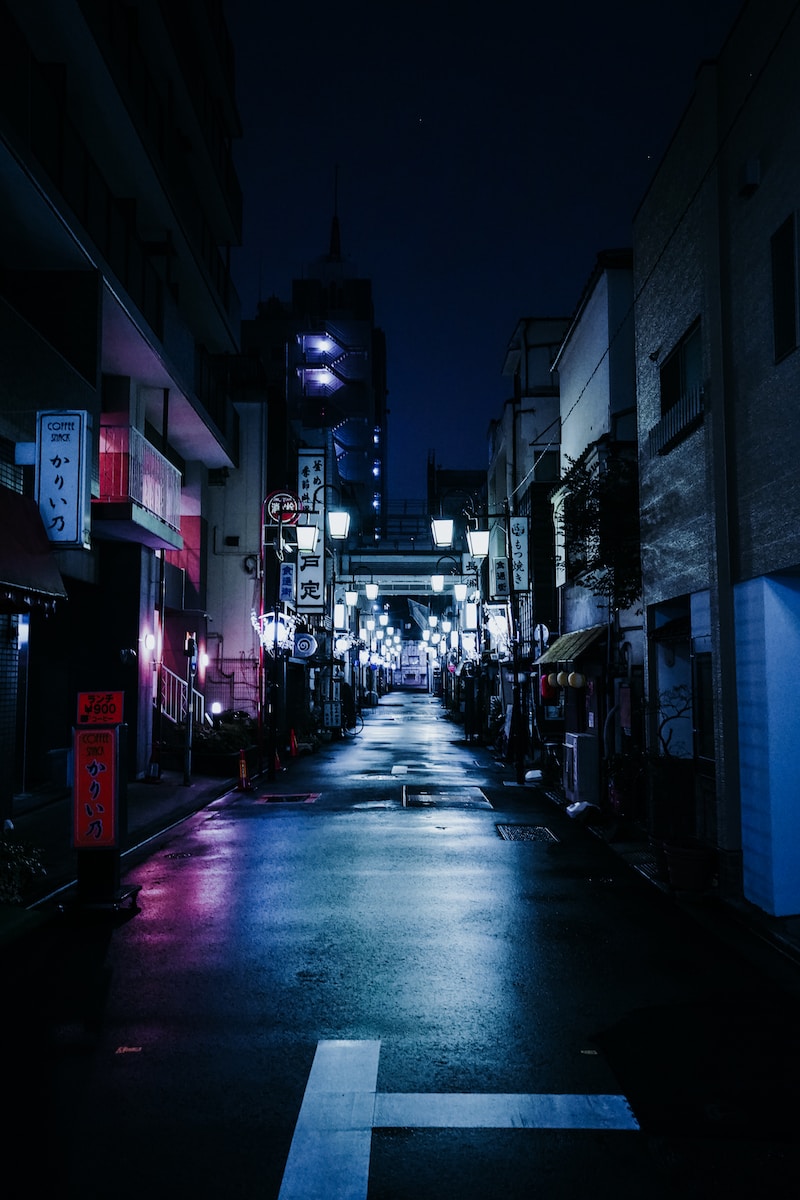 empty street with lighted lamps during night time