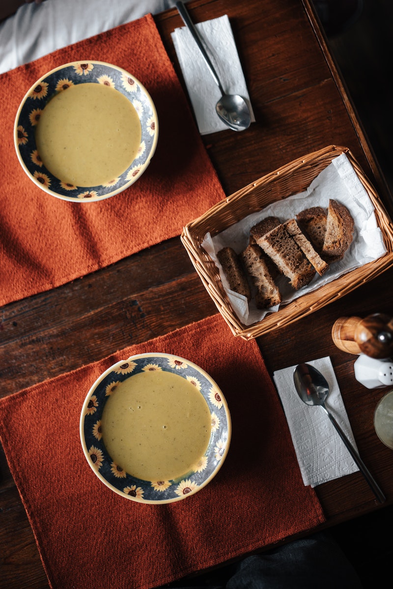 Bowls of Soup with Bread