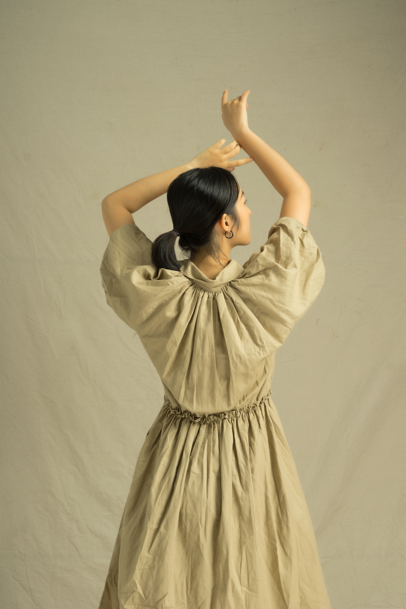 Back View Of A Woman in Brown Dress