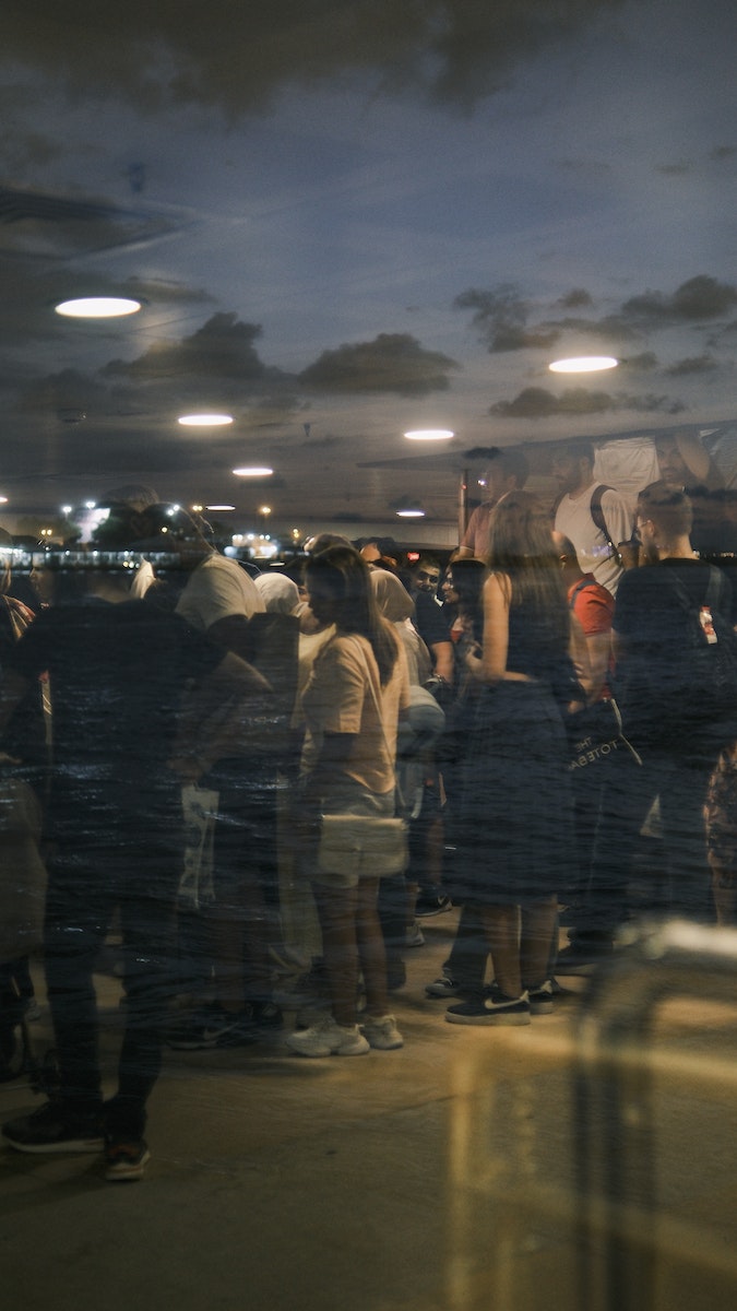 Crowd Outside in Evening