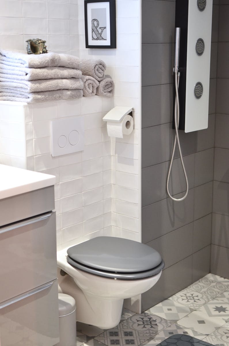White and Gray Toilet Bowl on White Wall