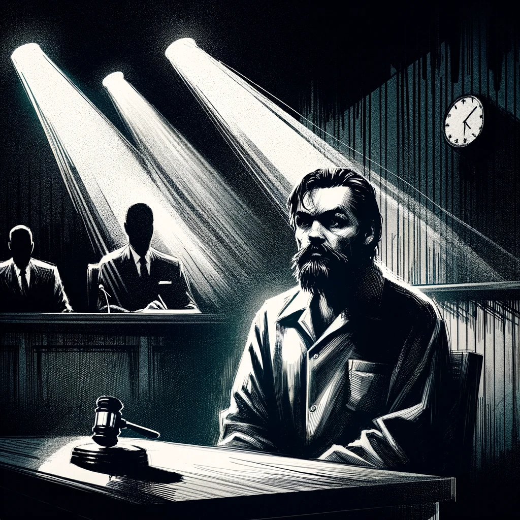 Tento obrázok nemá vyplnený ALT popisok, jeho názov je DALLE-2025-04-11-15.44.34-A-chilling-courtroom-scene-with-a-man-resembling-Charles-Manson-sitting-at-a-defense-table-surrounded-by-shadows-and-dark-colors-inspired-by-the-tru.webp
