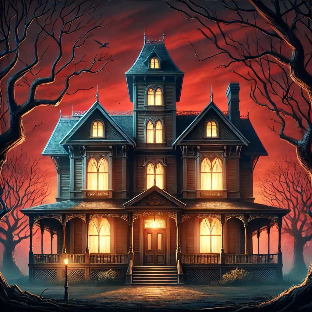 Tento obrázok nemá vyplnený ALT popisok, jeho názov je DALLE-2025-04-11-15.39.48-A-haunted-house-at-night-with-glowing-windows-and-an-ominous-atmosphere-inspired-by-The-Amityville-Horror.-The-house-should-look-old-and-Victorian-.webp