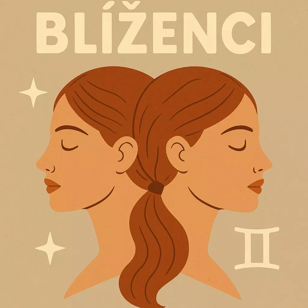 Ilustrácia znamenia Blíženci s dvoma ženskými profilmi, symbolizujúca dualitu a astrologickú symboliku.