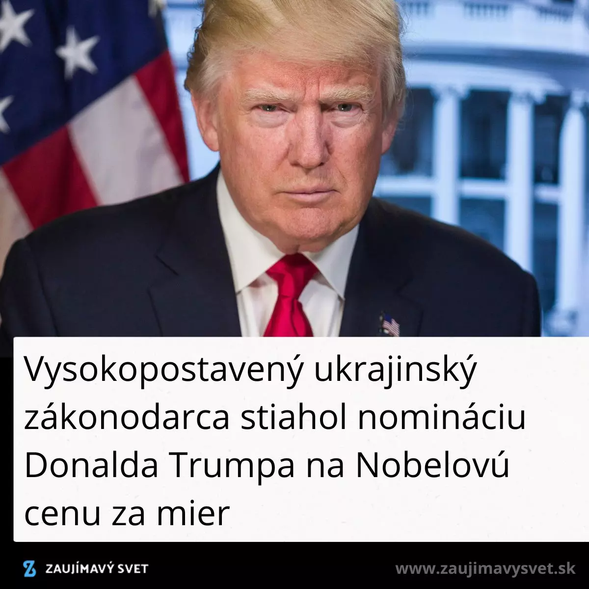 Neznámy muž v obleku pred vlajkou USA, text o stiahnutí nominácie na Nobelovu cenu za mier.