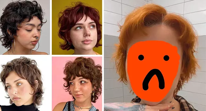 Rôzne účesy mullet na ženách s rôznymi farbami a štýlmi vlasov.