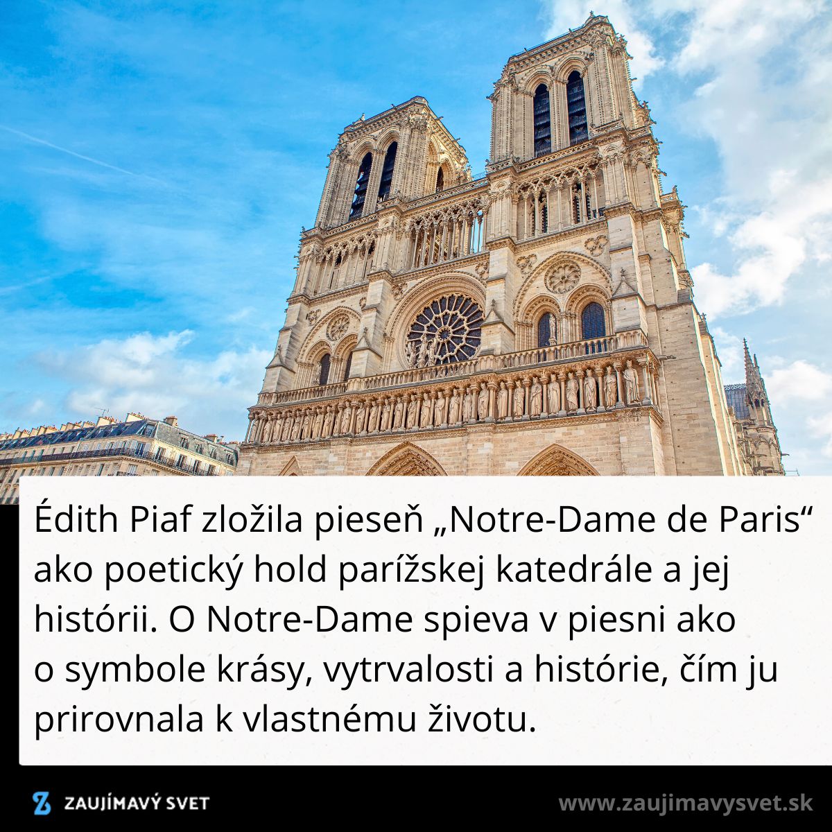 Gotická katedrála Notre-Dame v Paríži, symbol histórie a krásy na pozadí modrej oblohy.