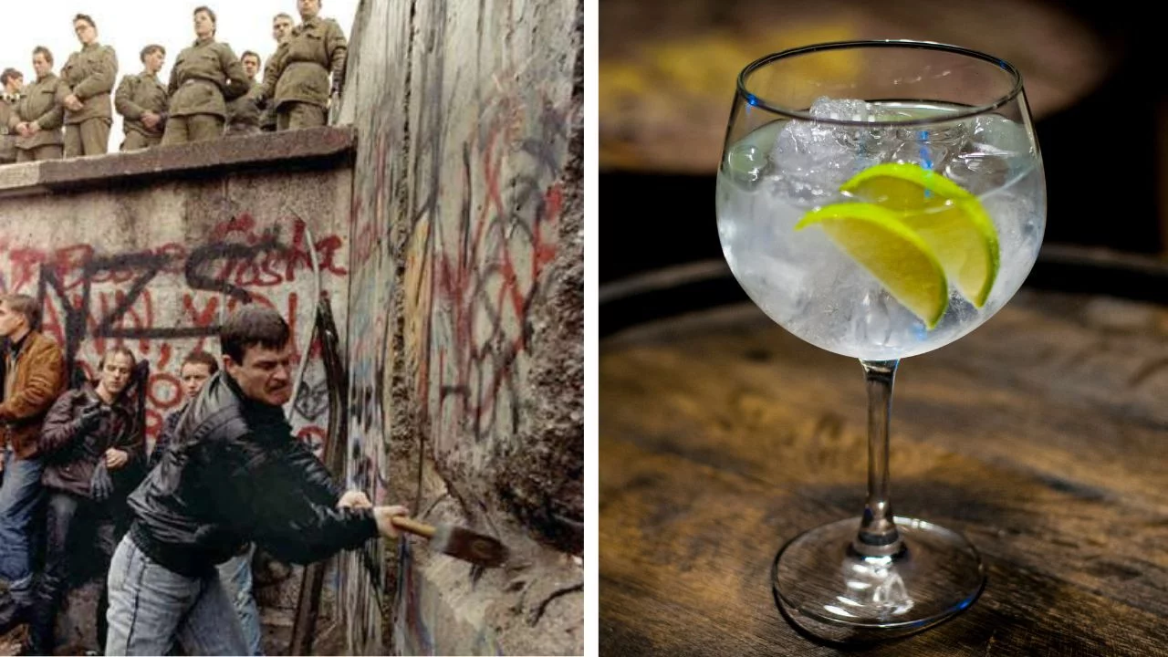 Ľudia búrajú stenu pokrytú graffiti a osviežujúci drink s ľadom a limetkami na drevenom stole.