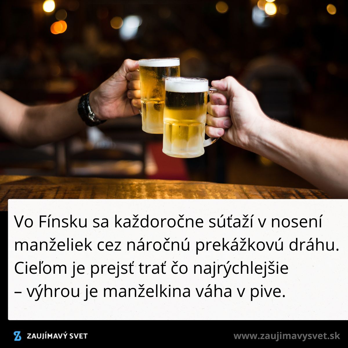 Dve ruky s pivnými krígľami pri prípitku, osvetlené prostredie baru, text o Fínskej súťaži.
