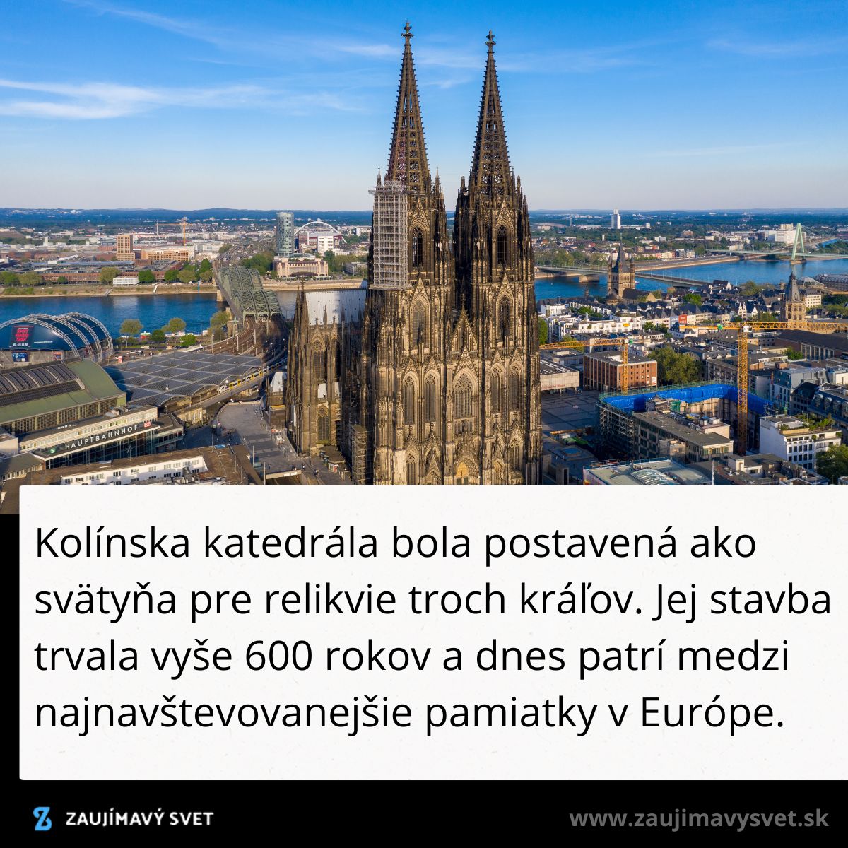 Kolínska katedrála na panoráme mesta, gotická architektúra, známa pamiatka, pohľad na okolie a rieku Rýn.